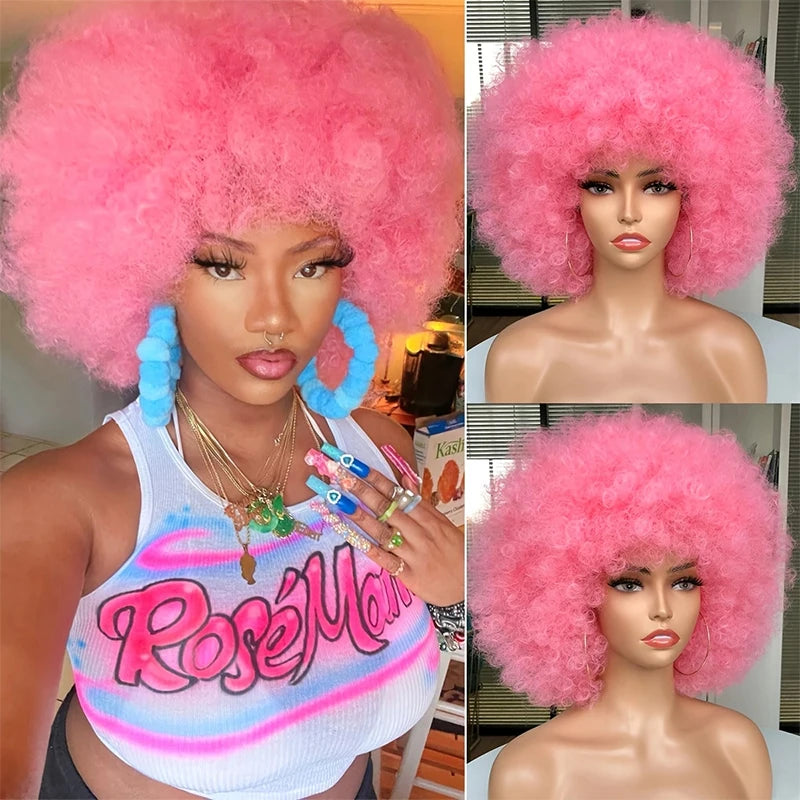 70s Afro Punk Rock Wig - Synthetic Curls, Fashion Design, Great Halloween Cosplay Wigs for Men and Women