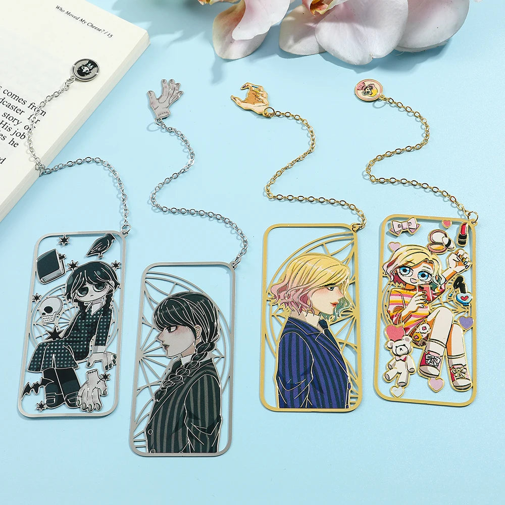 Punk Movie Wednesday Stainless Steel Bookmark Hollow Out Cartoon Halloween Reading Metal Bookmark Stationery Gifts for Men Women