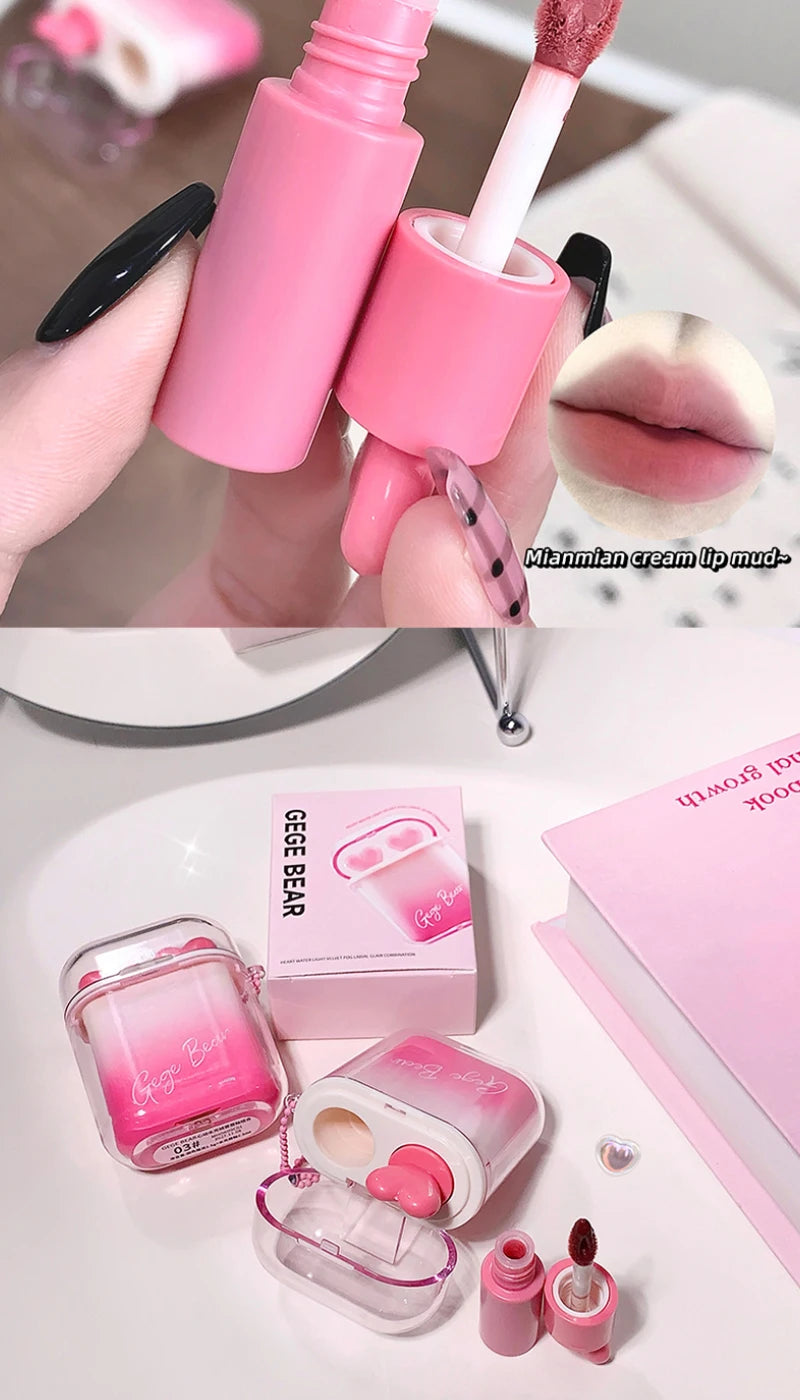 GegeBear Heartfelt Water-Gloss Lip Set:Lasting, Non-Fading Formula for a Natural, Compact, Portable Design Resembling Earbuds