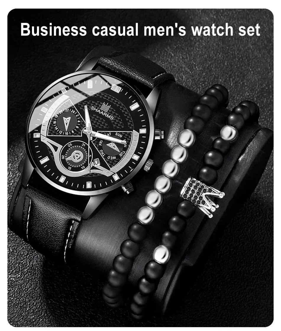 3PCS Set Men Watch Minimalist Men's Fashion Ultra Thin Watches Simple Men Business Leather Quartz Wristwatch Relogio Masculino