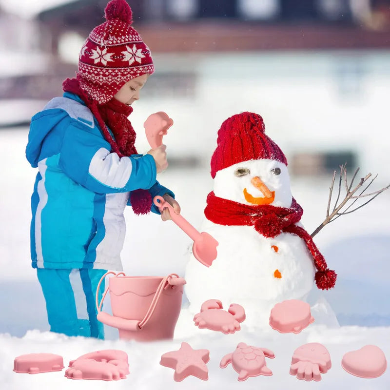 TYRY.HU 8pcs/set Children Toys Silicone Beach Toy Set with Bucket and Six Accessories Fun Outdoor Play Sand for Kids