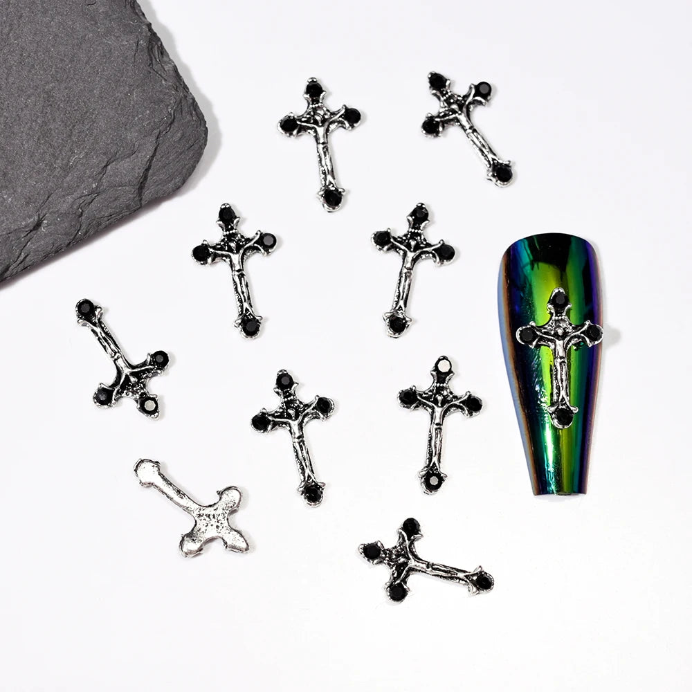 10pcs Bone Skeleton Halloween Nail Charms Scary Decoration Nail DIY 2023 Skull Cross Halloween Metal Nail Art Parts Gems