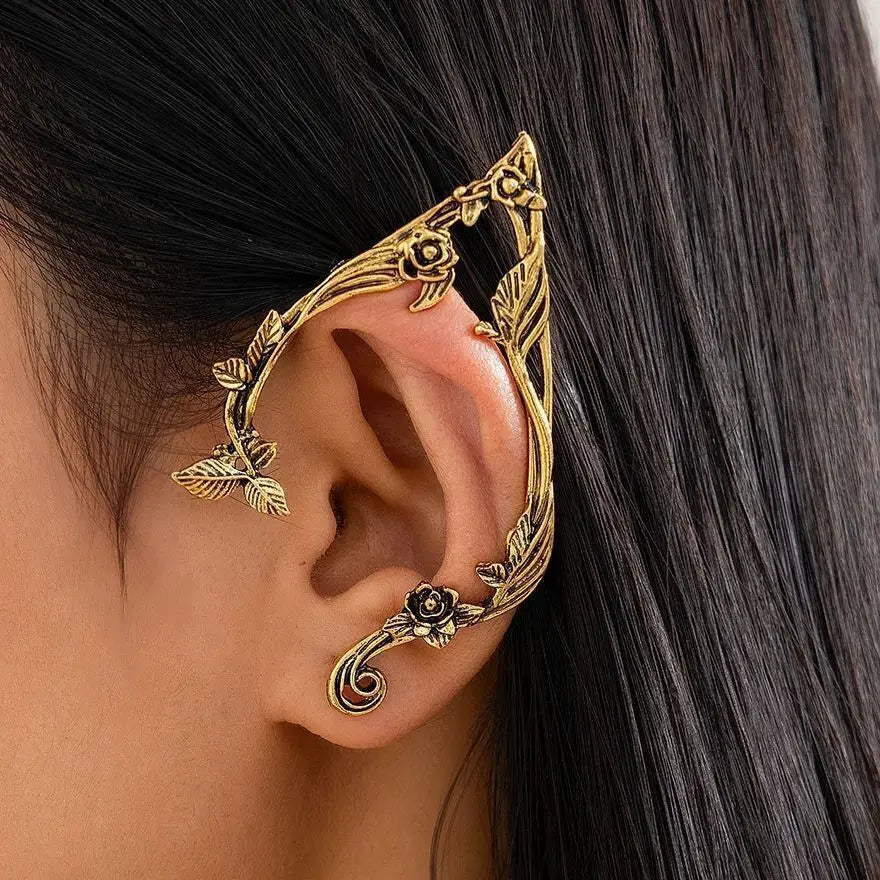 Ingemark 1Pair Goth Fairy Elf Ear Cuff Earrings Women Fashion Statement Vintage Piercing Clip Earring Halloween Party Jewelry