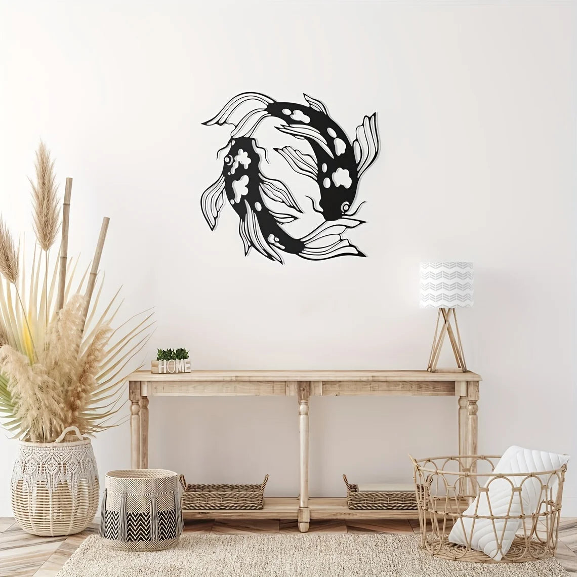 Feng Shui Koi Fish Art Metal Sculpture Minimalist Line Art Metal Wall Art Abstract Art