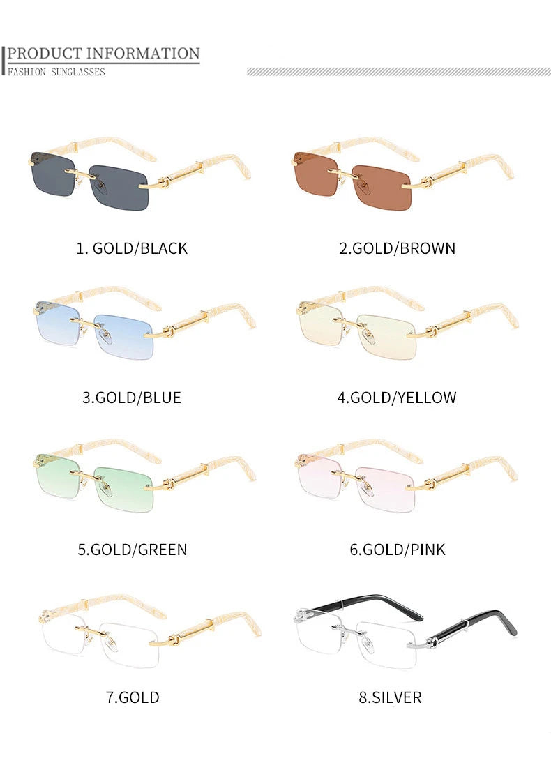 Caterside Small Square Rimless Sunglasses Men Luxury Brand Designer Classic Rectangle Sun Glasses Male UV400