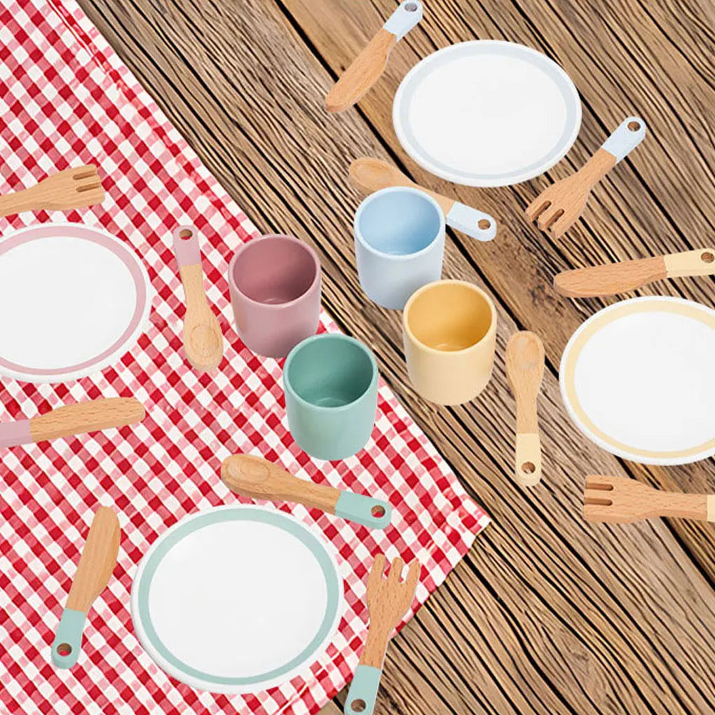 Wooden Toys Play House Tableware Sets for Kids Kitchen Role Play Montessori Play Plates Dishes Play Kitchen Accessories Gifts
