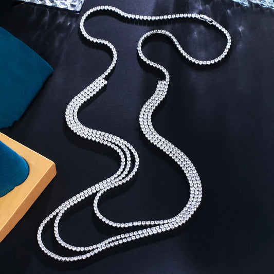 ThreeGraces Shiny Cubic Zirconia Multi Layered Long Sweater Chain Necklace for Women New Fashion Party Costume Jewelry PN203