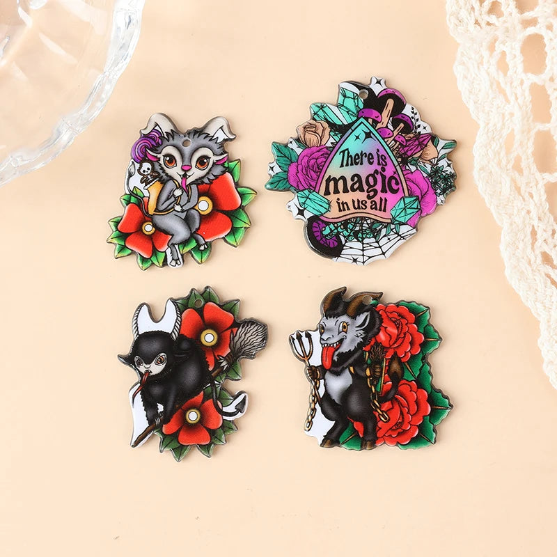 8Pcs Halloween Charms Creative Acrylic  OUIJA Sheep Pendant For Keychain Necklace Jewelry Diy Making