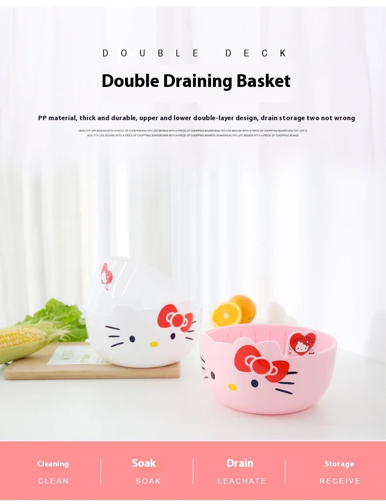 Hello Kitty Fruit Tray Vegetable Basket  Household Use Double Kitchen Storage Basketful Convenient Fruit Dish Kitchen Supplies