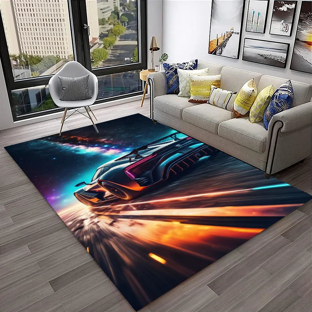 Racing Car Sports Car Carpet Rug for Home Living Room Bedroom Playroom Sofa Doormat Decor,Kids Game Area Rug Non-slip Floor Mat