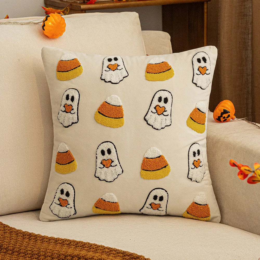 30x50/45x45cm Halloween Embroidery Pillowcase Home Holiday Decoration Sofa Pillow Cover Living Room Plush Orange Cushion Covers