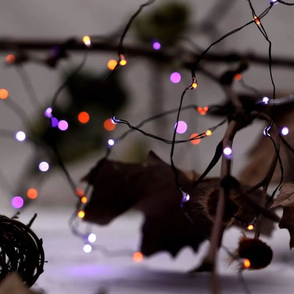 Purple and Orange Fairy String Lights Copper Black Wire Total 100-1200LED USB Fairy Lights With 8 Modes For Halloween Decoration