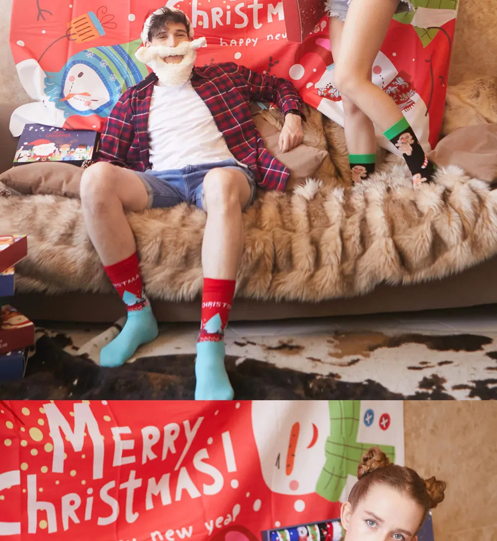 Men Women Socks Lover Christmas Halloween Celebrate Santa Elk Gift Party Biscuits Snow Happy Funny Tide Cotton Socks EU38-46