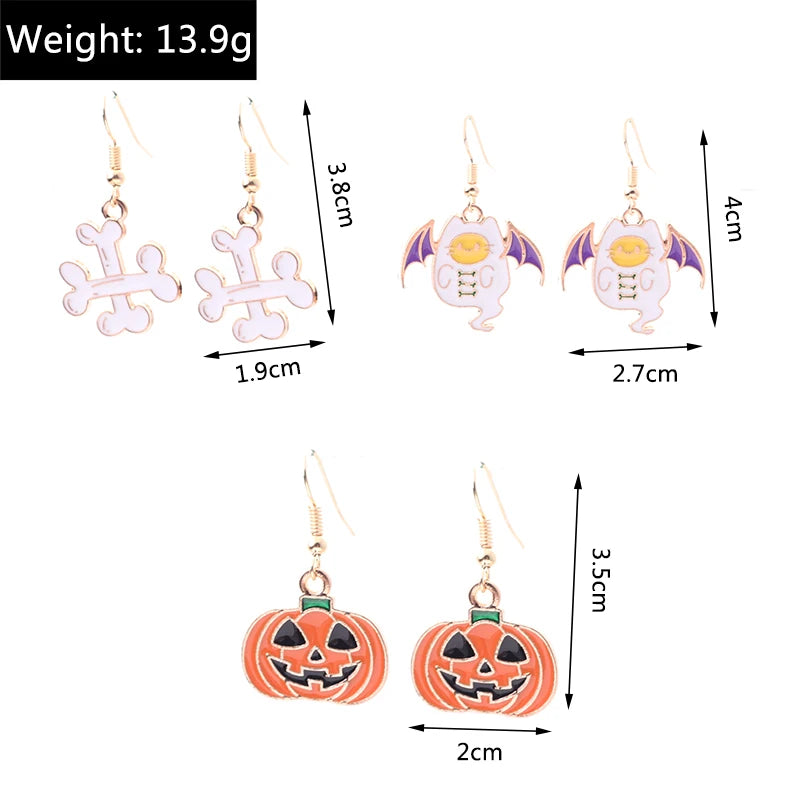 Aihua Fashion Halloween Earrings Enamel Ghost Skeleton Pumpkin Bat Spider Earrings For Women Halloween Night Party Jewelry Gifts