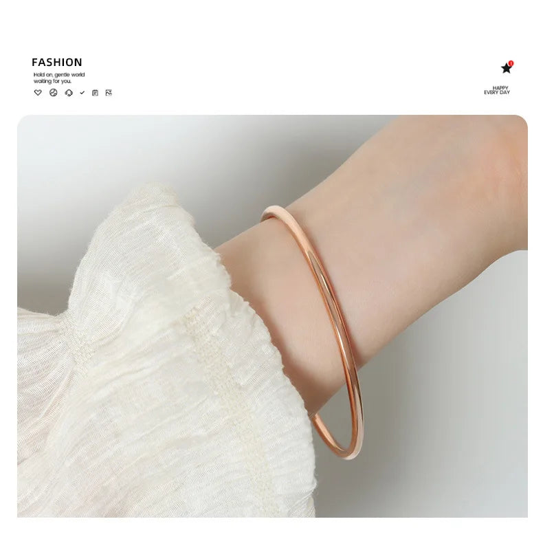 Fadeless Bracelet Bangles For Women Stainless Steel Gold Plated Simple Round Women's Bangle Bracelets Woman Jewelry Accessories