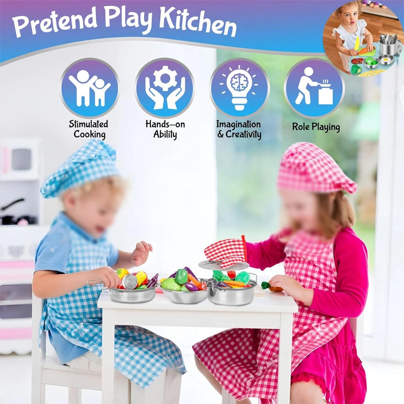 Mini Stainless-Steel Kitchen Toys .A Tiny Size Play House Cooking Utensil Set for Kids . Educational Kitchen Experience