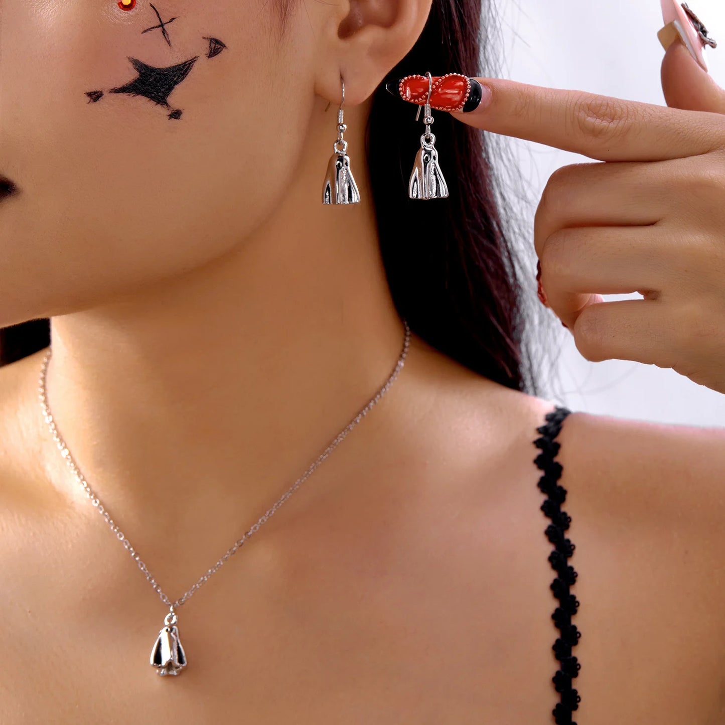 Cute Cartoon White Ghost Dangle Earrings for Women Trendy Creative Funny Monster Earrings Necklace Halloween Jewelry Accessories