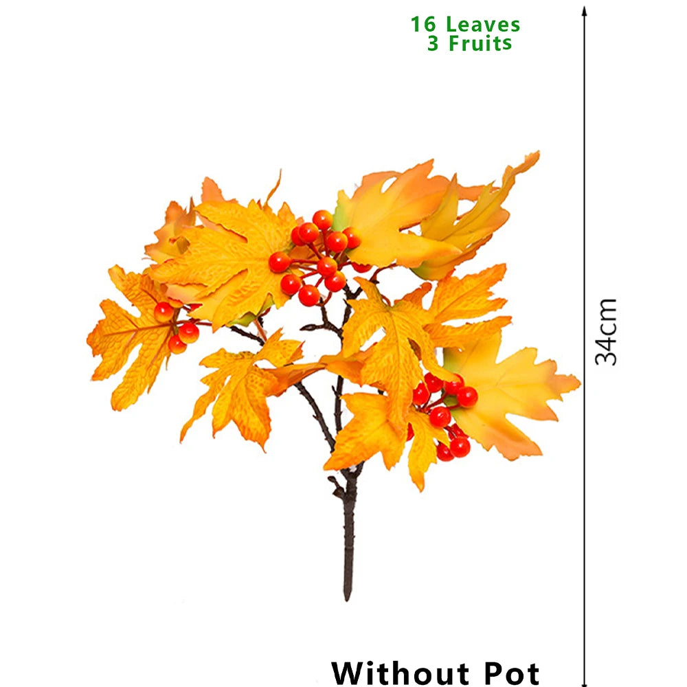 34cm Artificial Maple Leaves Branch Autumn Plants Fake Pinecone Red Berries Silk Leafs for Home Outdoors Halloween  Decor