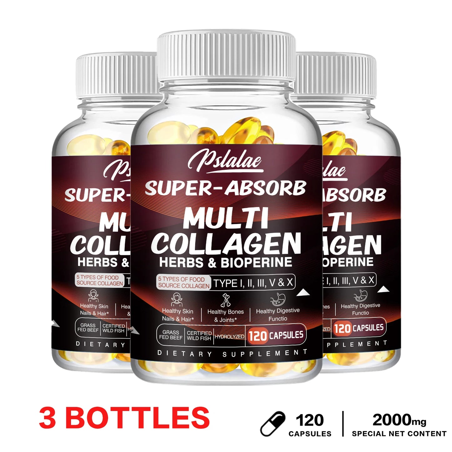 Multi Collagen Pills Organic Herbs and Piperine - Collagen Capsules with Herbs and Piperine (Type I II III V X)