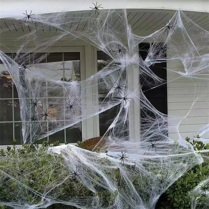 Spider Web Super Stretch Cobwebs with Fake Spiders Halloween Decorations Artificial Scary Party Scene Decor Horror House Props
