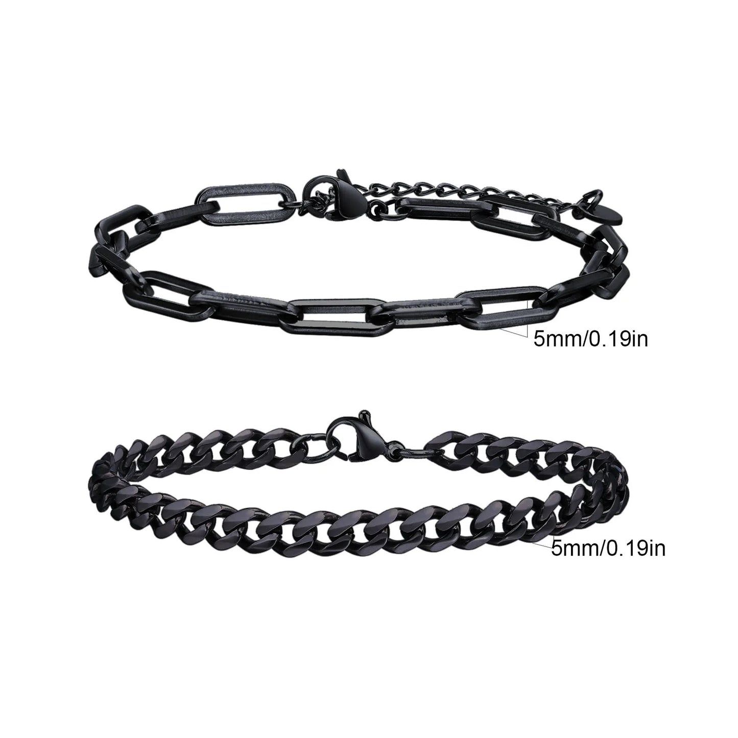 2pcs Men's Chain Bracelets,Silver Gold Black Color Stainless Steel Twisted Rope Chain,Trendy Cuban Chain Wristband Gift