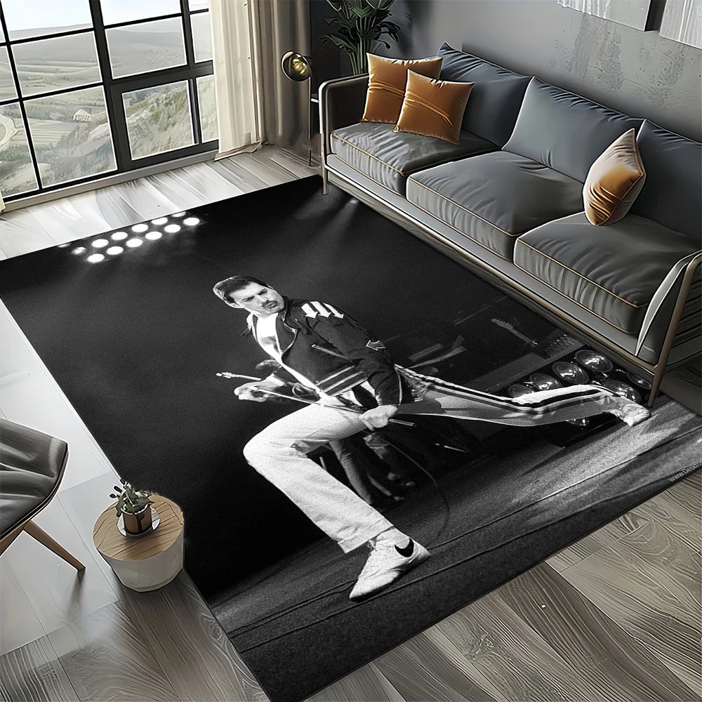 2025 Classics Queen-Rock-Band Freddie Carpet Rug for Living Room Bedroom Home Sofa Decoration,Kid Area Rug Non-slip Floor Mat
