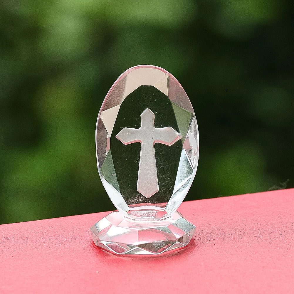 Crystal Cube Cross Figurine Ornaments 3D Laser Inside Engraved Religious Crafts Paperweight Centerpiece Decor Party Ornament