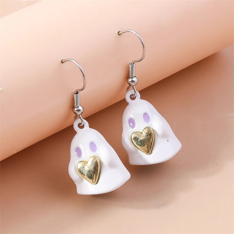 Aihua Fashion Halloween Earrings Enamel Ghost Skeleton Pumpkin Bat Spider Earrings For Women Halloween Night Party Jewelry Gifts
