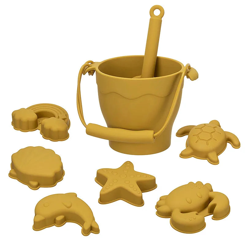 TYRY.HU 8pcs/set Children Toys Silicone Beach Toy Set with Bucket and Six Accessories Fun Outdoor Play Sand for Kids