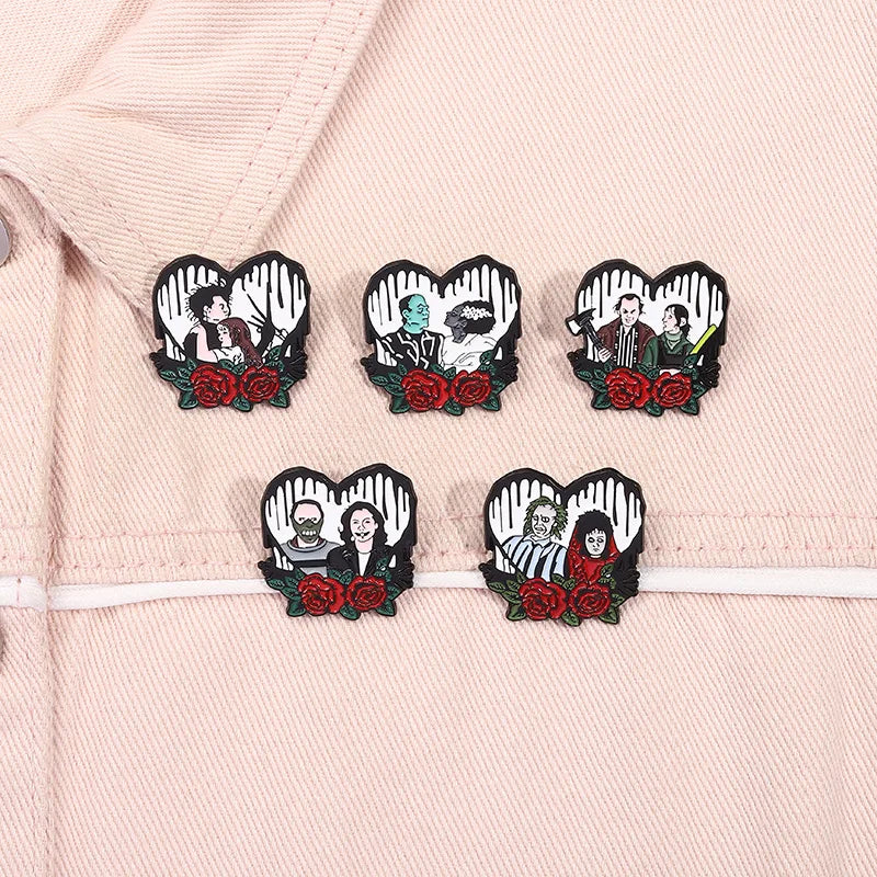 Anime Heart Rose Enamel Pins You Are Dreamy Cartoon Horror Mask Coffin Spider Lapel Badges Halloween Backpack Jewelry Gifts