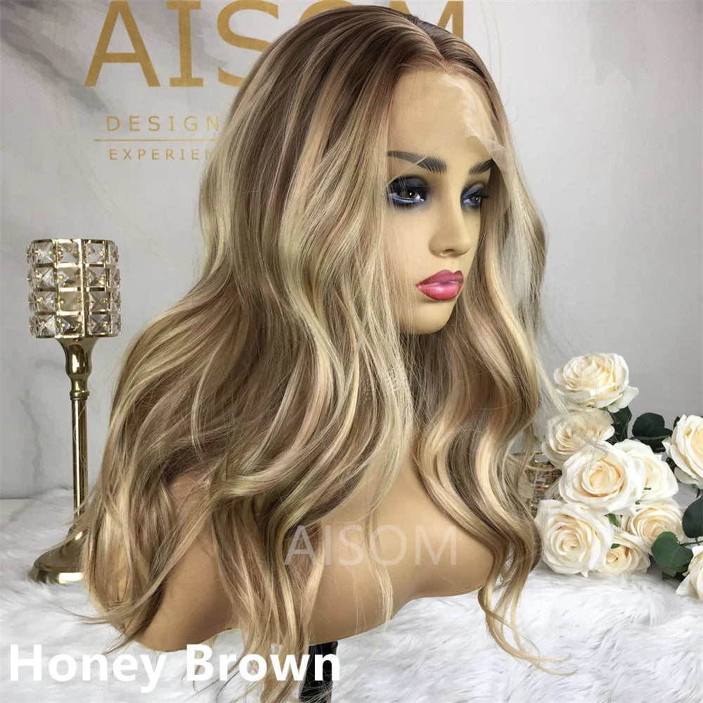 Lace Front Wig Straight Ombre Blonde Synthetic Lace Wig for Women 13x4 Lace Frontal Pre plucked Heat Resistant Fiber Hair