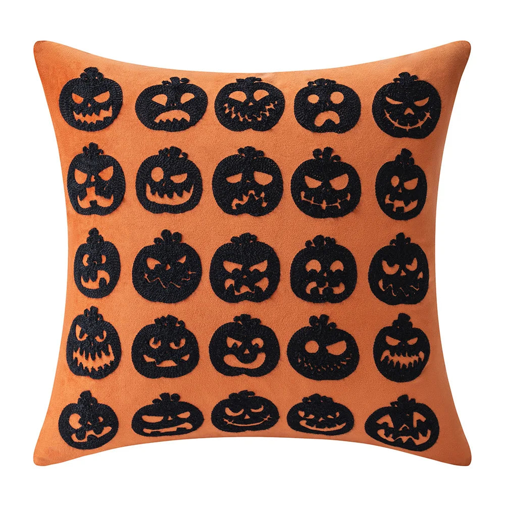 30x50/45x45cm Halloween Embroidery Pillowcase Home Holiday Decoration Sofa Pillow Cover Living Room Plush Orange Cushion Covers