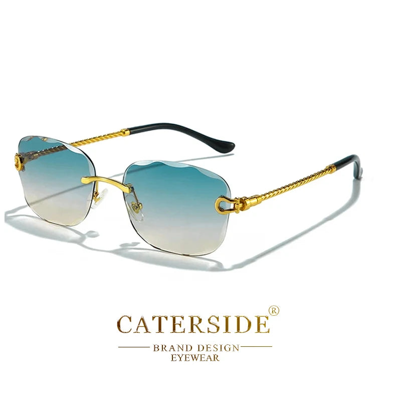 CATERSIDE Retro Fashion Sunglasses Women Men Brand Designer Rimless Gradient Sun Glasses Shades Cutting Lens Ladies Eyeglasses