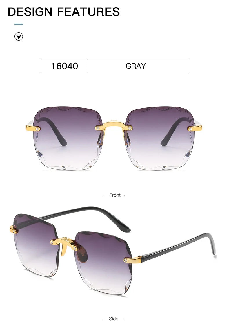 2023 New Rimless Women's Sunglasses Fashion Gradient Lenses Sun glasses Lady Vintage Alloy Legs Classic Designer Shades UV400