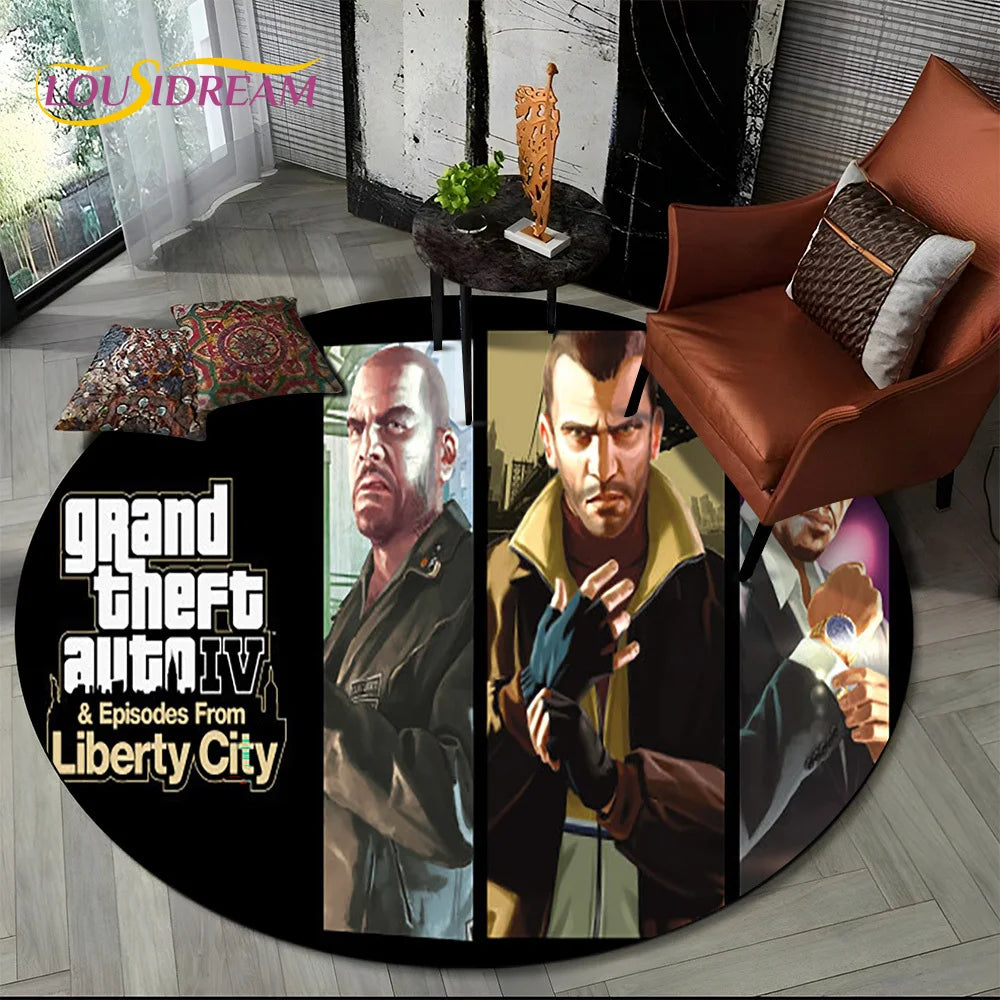 Grand Theft Auto Games GTA  Gamer Round Carpet Rug for Living Room Bedroom Child Playroom Decor,Pet Area Rug Non-slip Floor Mat