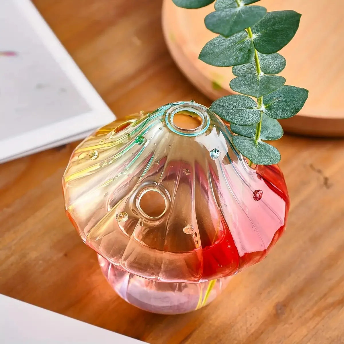 Boho Glass Mushroom Vase - Handcrafted Hydroponic Cylinder Planter for