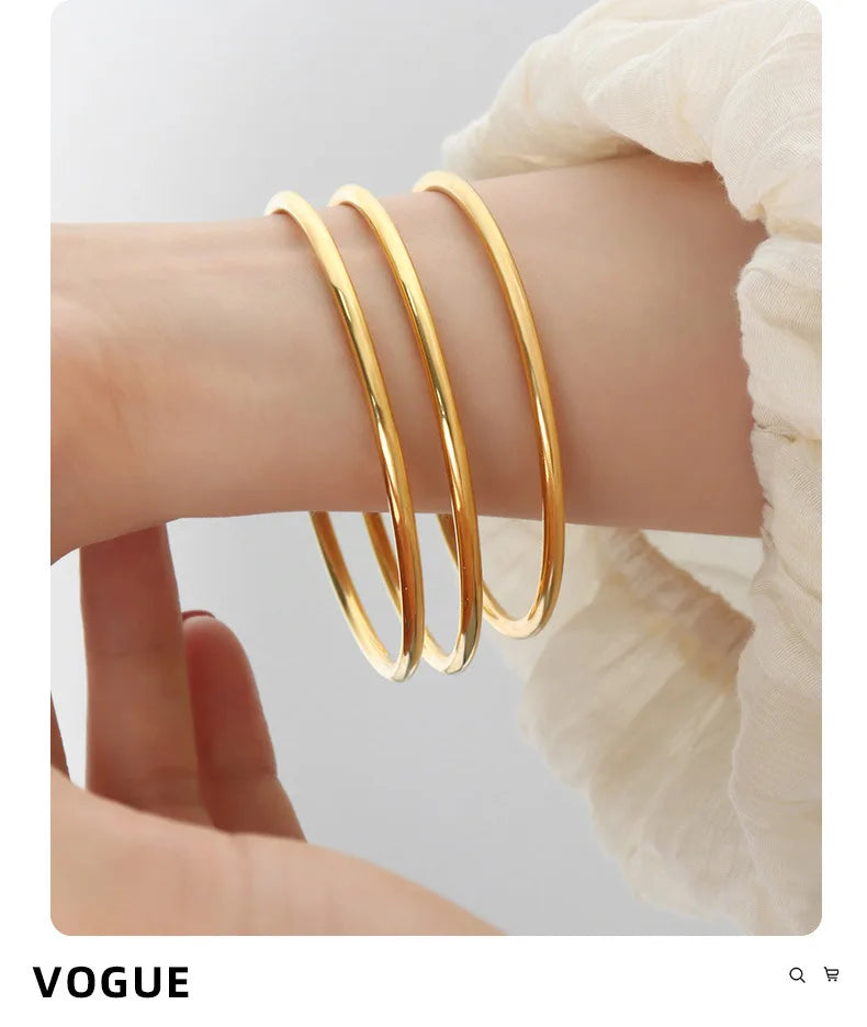 Fadeless Bracelet Bangles For Women Stainless Steel Gold Plated Simple Round Women's Bangle Bracelets Woman Jewelry Accessories