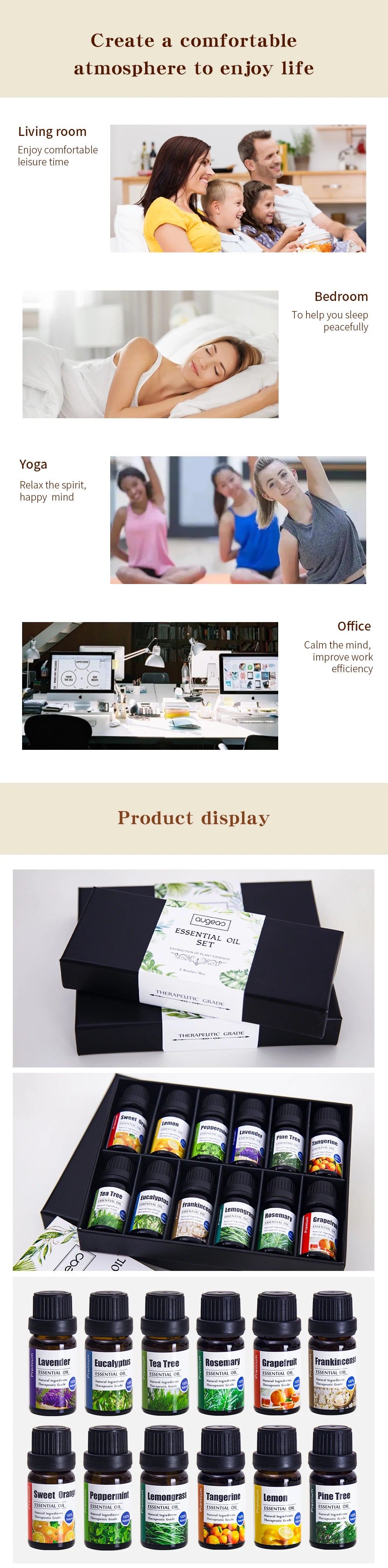 ERBOLO 10ml Pure Nature Plant Essential Oil Plant-derived Essential Oil for Humidifier Diffuser/Diy Candle/Yoga/Massage Etc.