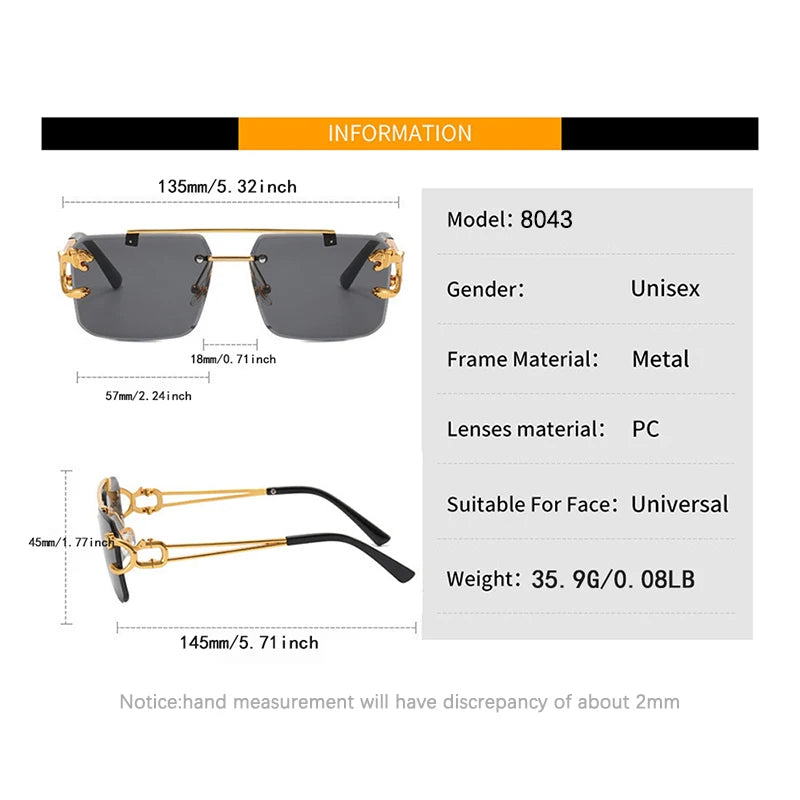 American Luxury Brand Frameless Rectangular Sun Glasses for Women Men Classic Retro High-Quality Vacation Sunglasses Anti-UV400