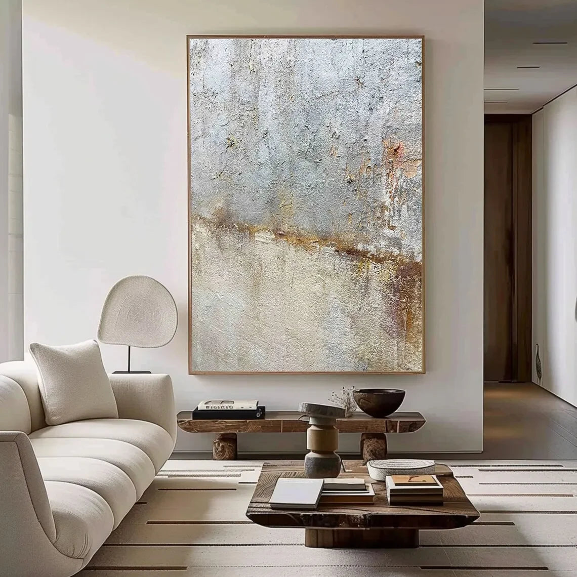 Modern Abstract Artwork  Minimalist Brown Beige Black Texture Painting Scandinavian Design for Home Wall Decor