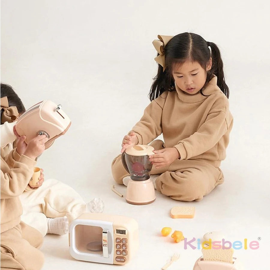 Mini Kitchen Appliance Toys for Kids Role Play Cooking Set Microwave Toaster Coffee Machine Washing Machine Learning Playset
