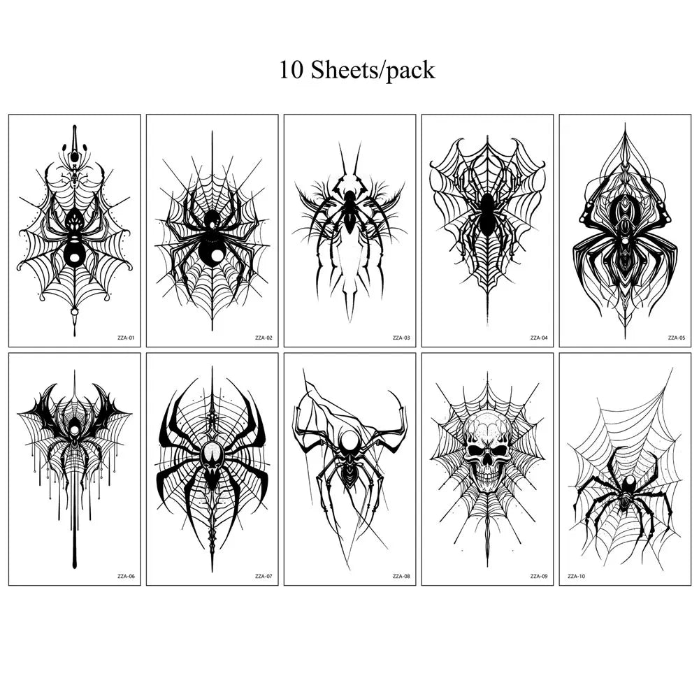 10Pcs Halloween Temporary Tattoo Stickers For Women Men Waterproof Spider Web Fake Tattoos For Face & Body Makeup