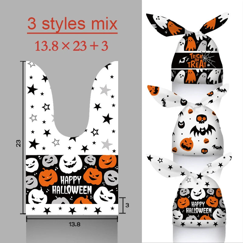10/20pcs Halloween Candy Bags Rabbit Ear Plastic Bag For Kids Gift Biscuits Cookies Dessert DIY Packaging Supplies Baking Decor