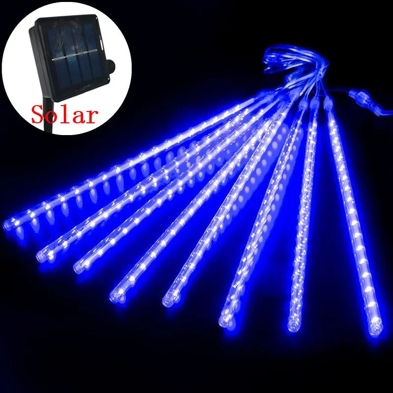 1pc Solar Powered Meteor Rain String Lights Waterproof for Outdoor Garden Tree Holiday Party Halloween Christmas Decorations