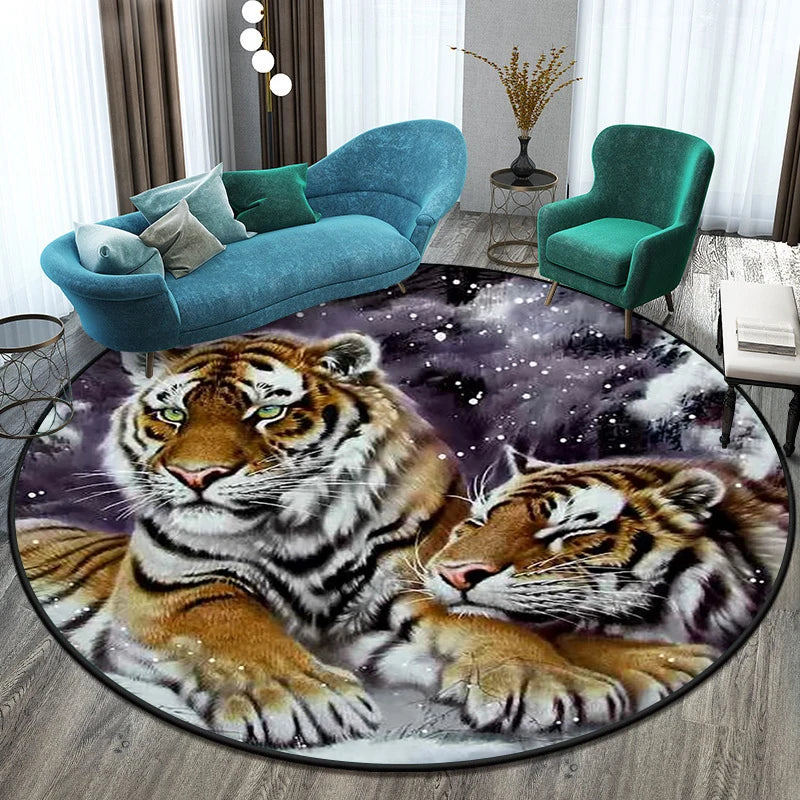 Tiger Round Rug Floor Mats Living Room Rugs Kids  Decor Gifts Restroom     Prayer  Area