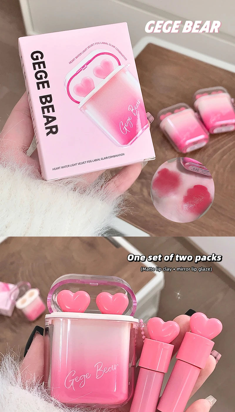 GegeBear Heartfelt Water-Gloss Lip Set:Lasting, Non-Fading Formula for a Natural, Compact, Portable Design Resembling Earbuds