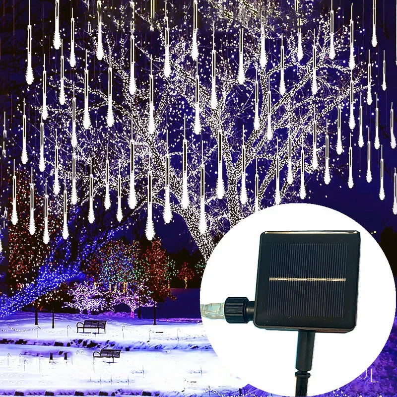 1pc Solar Powered Meteor Rain String Lights Waterproof for Outdoor Garden Tree Holiday Party Halloween Christmas Decorations