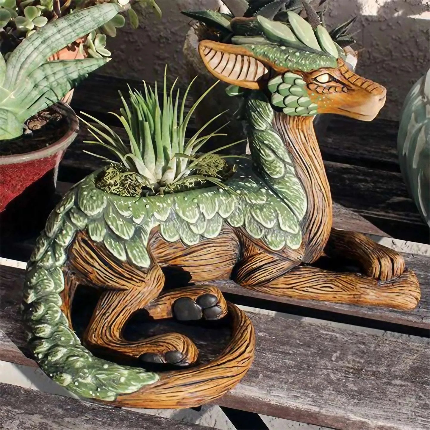 Creative Dragon Tree Planter, Succulent Planter, Garden Statue, Resin