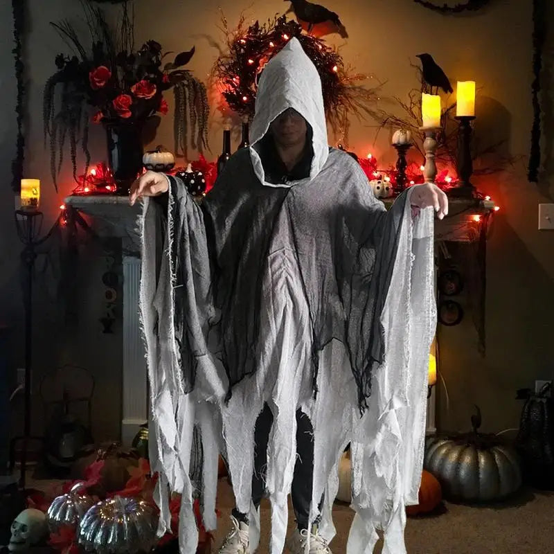 Halloween Ghost Dementors sorceress Cosplay Costume Gothic Zombie Tattered Hooded Capes Day Of The Dead Party Props Cloaks