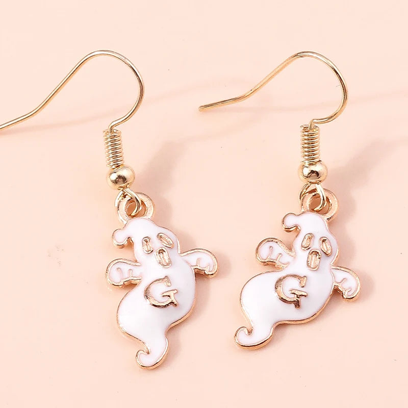 Aihua Fashion Halloween Earrings Enamel Ghost Skeleton Pumpkin Bat Spider Earrings For Women Halloween Night Party Jewelry Gifts